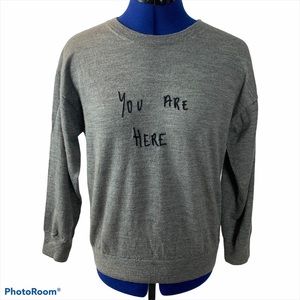 J. Crew Gray Crewneck Sweater with "You Are Here" Script